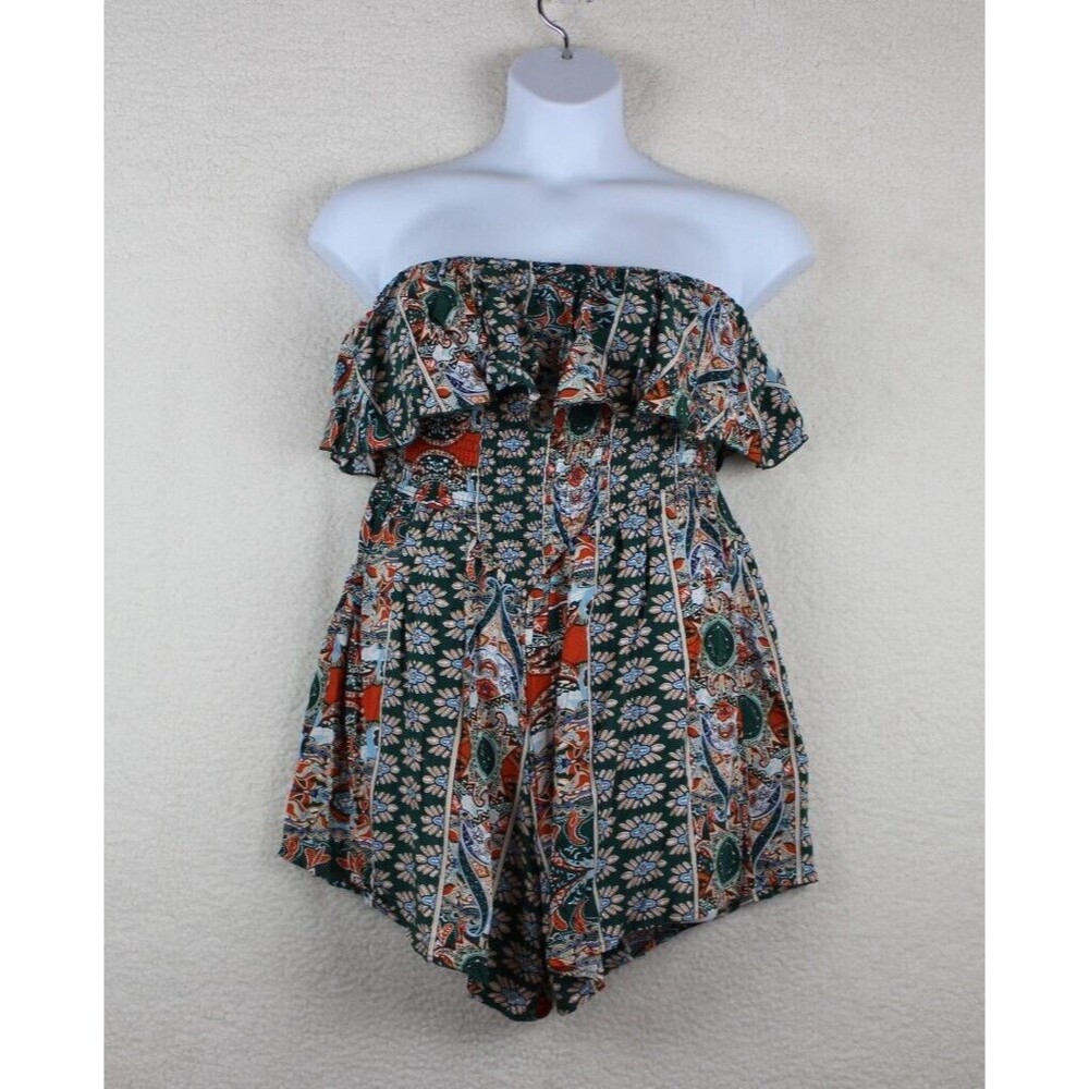 New Ecowish Multi Color Size Large Printed Sleeveless Smocked Romper Summery